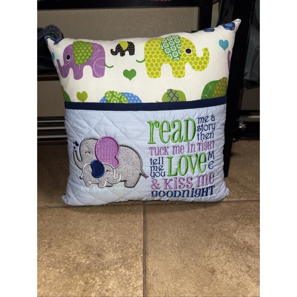 Grateful Heart Designs Elephant Baby Pillow With Book Pouch Handmade‎